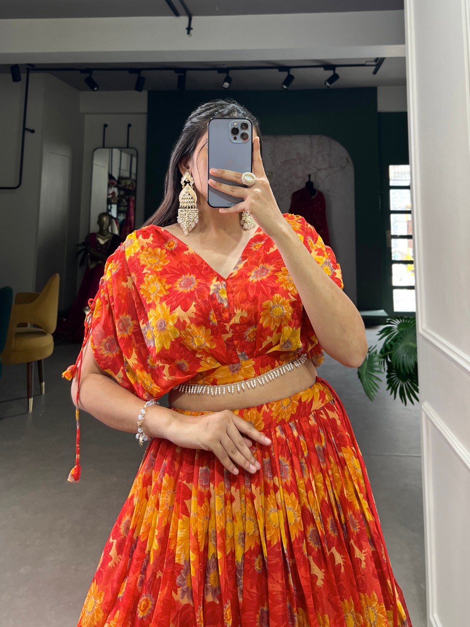 Red Effortless Elegance Chiffon Floral Print Co-ord Set