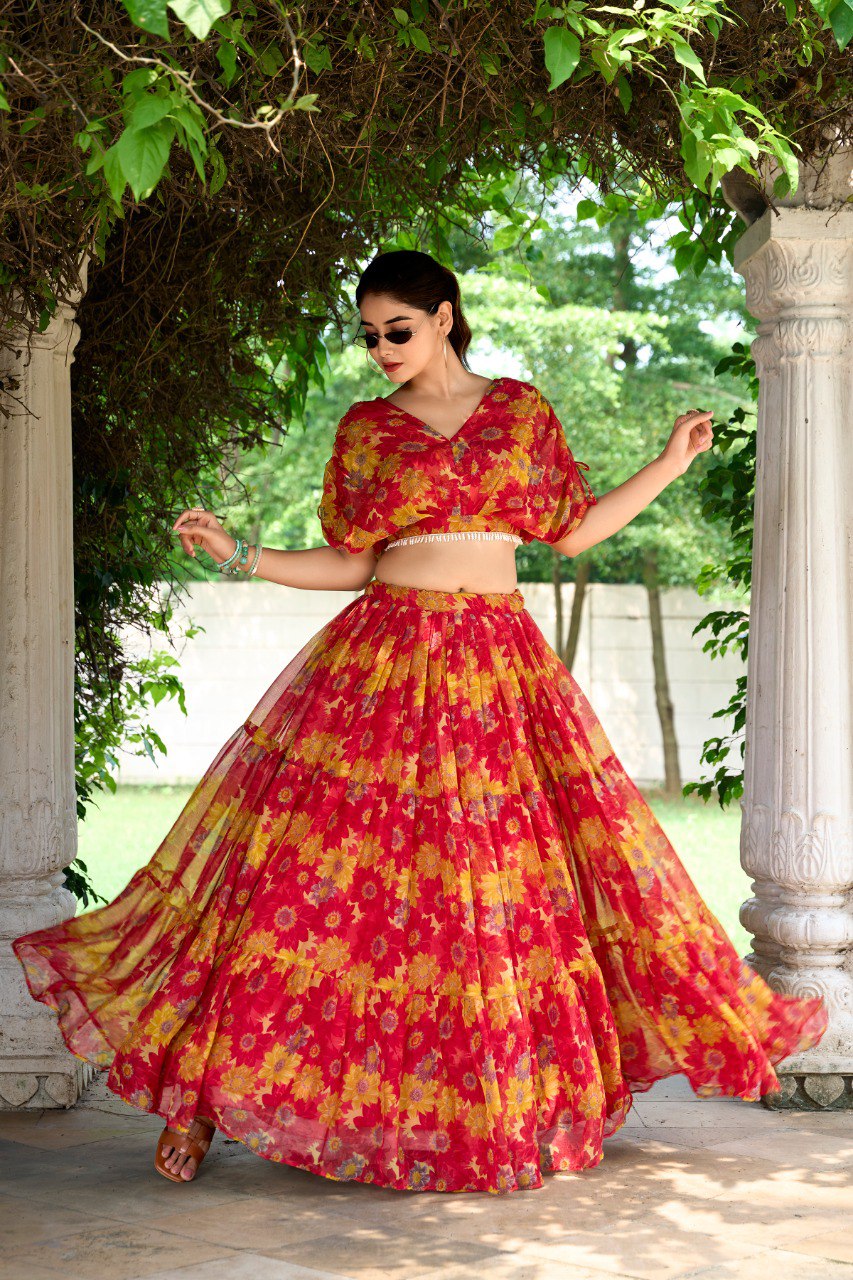 Red Effortless Elegance Chiffon Floral Print Co-ord Set