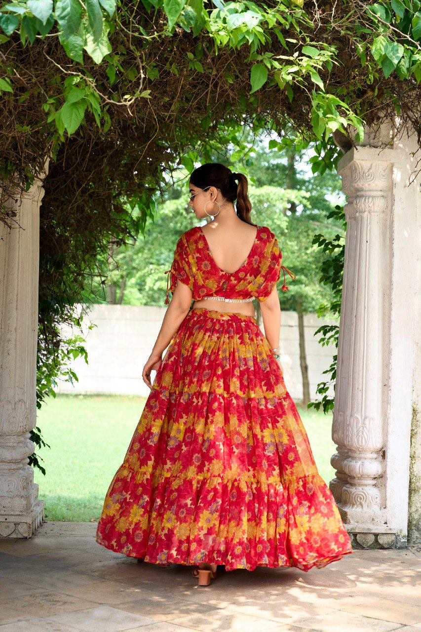 Red Effortless Elegance Chiffon Floral Print Co-ord Set