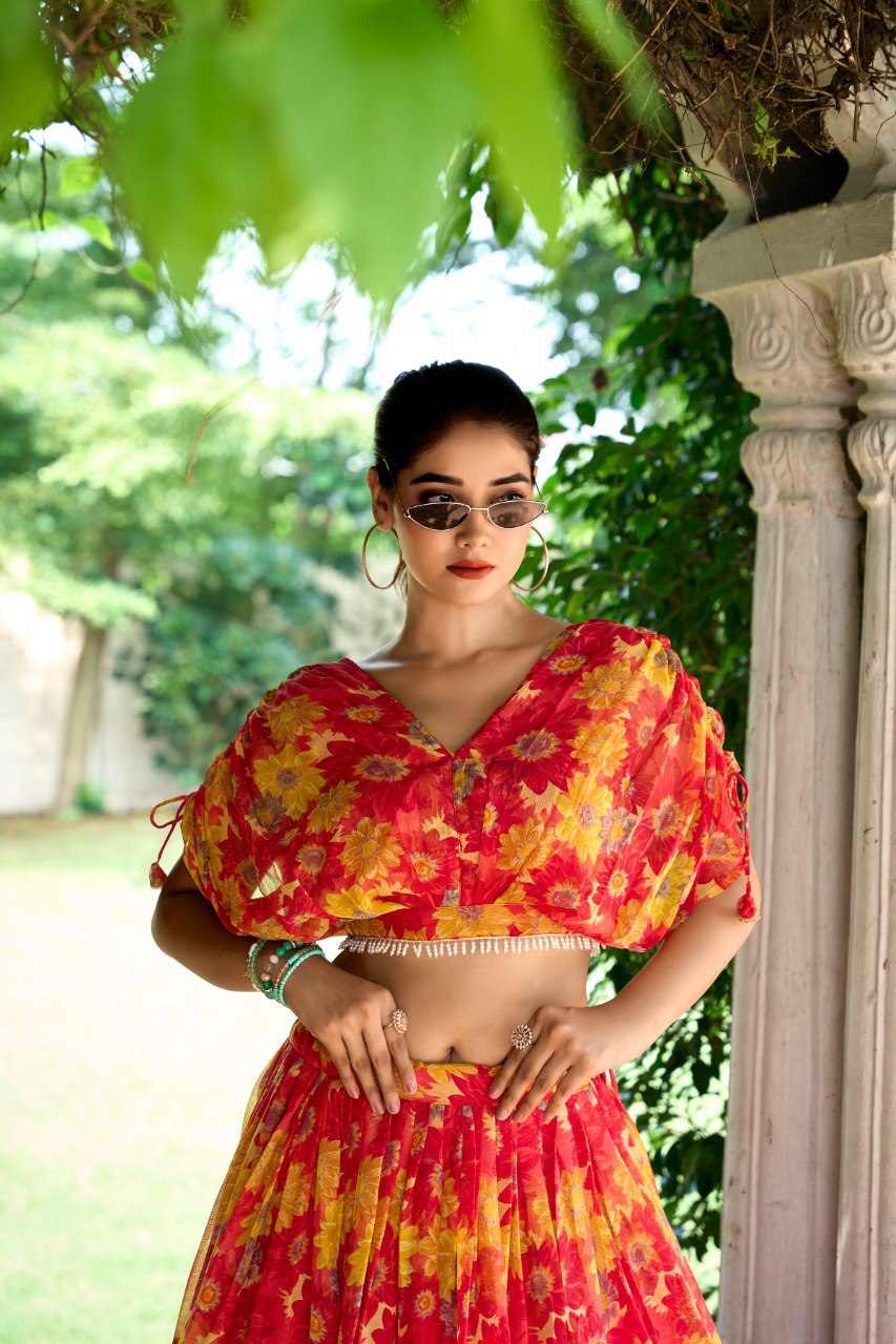 Red Effortless Elegance Chiffon Floral Print Co-ord Set