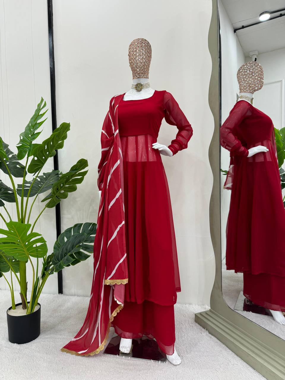 Red Elegant Anarkali Gown Set