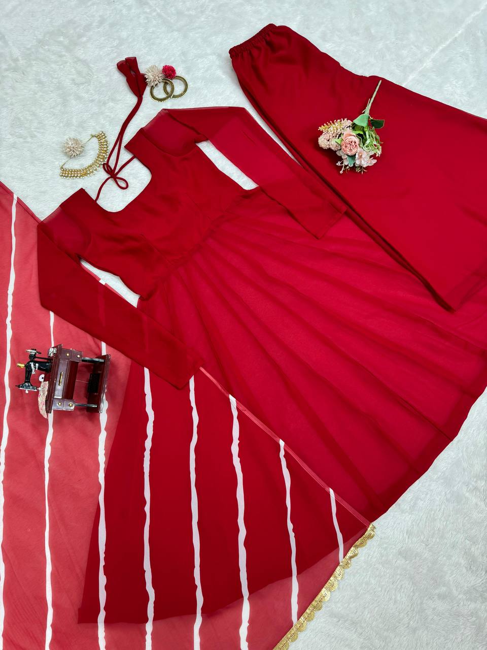 Red Elegant Anarkali Gown Set