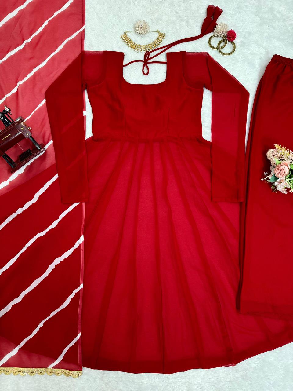 Red Elegant Anarkali Gown Set