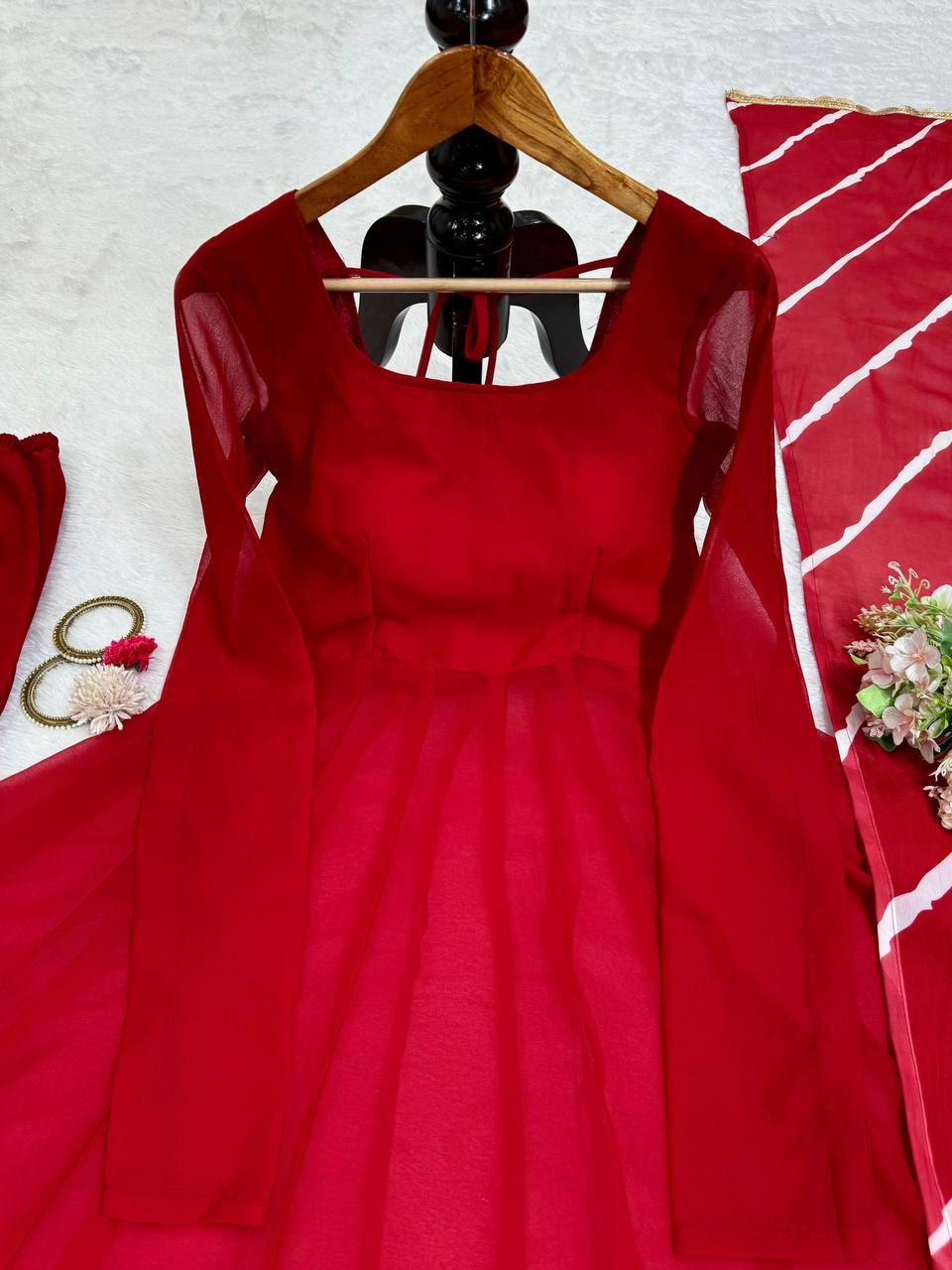 Red Elegant Anarkali Gown Set