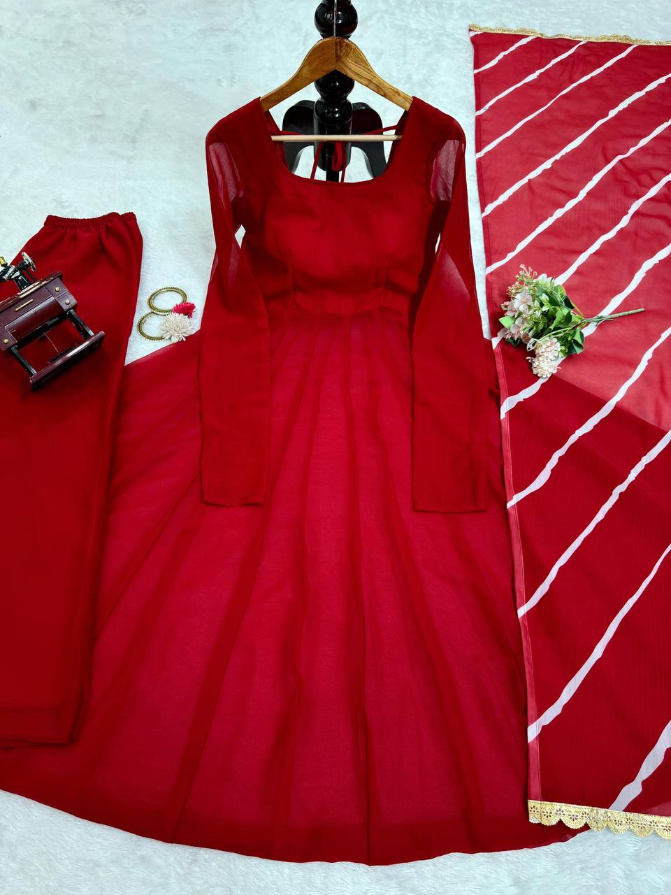 Red Elegant Anarkali Gown Set