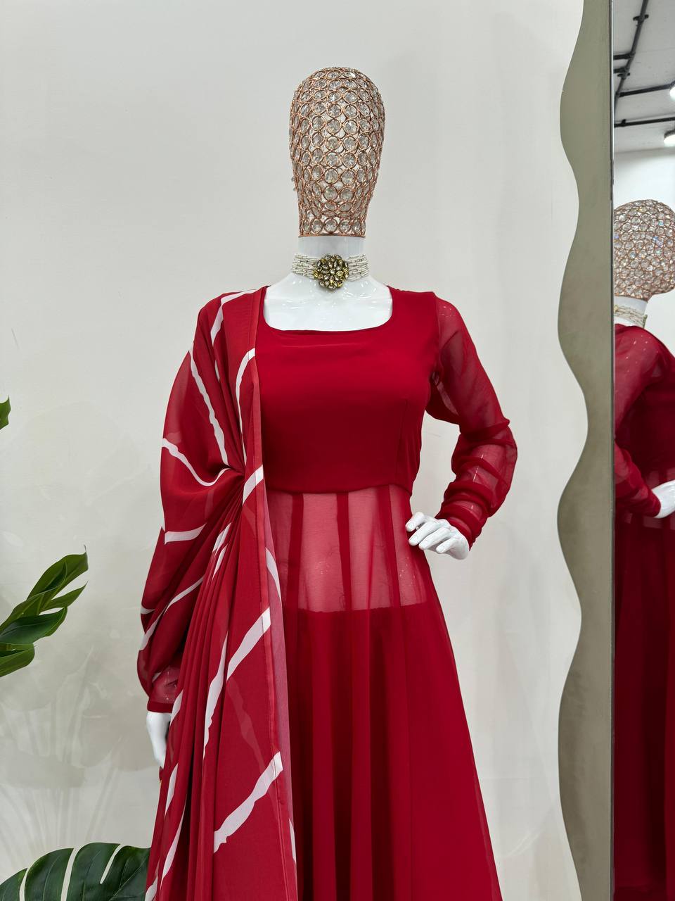 Red Elegant Anarkali Gown Set