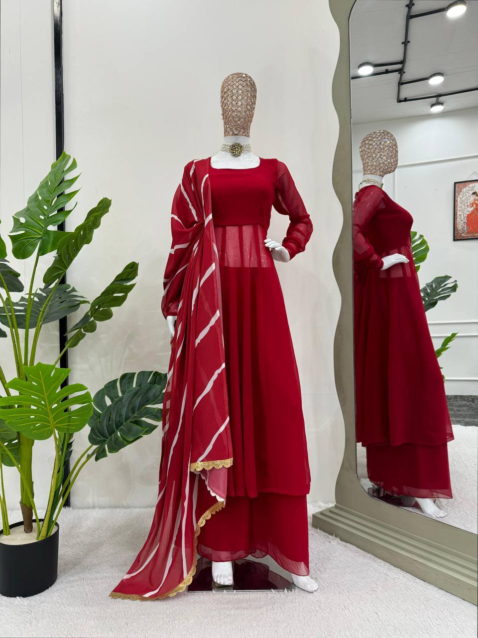 Red Elegant Anarkali Gown Set