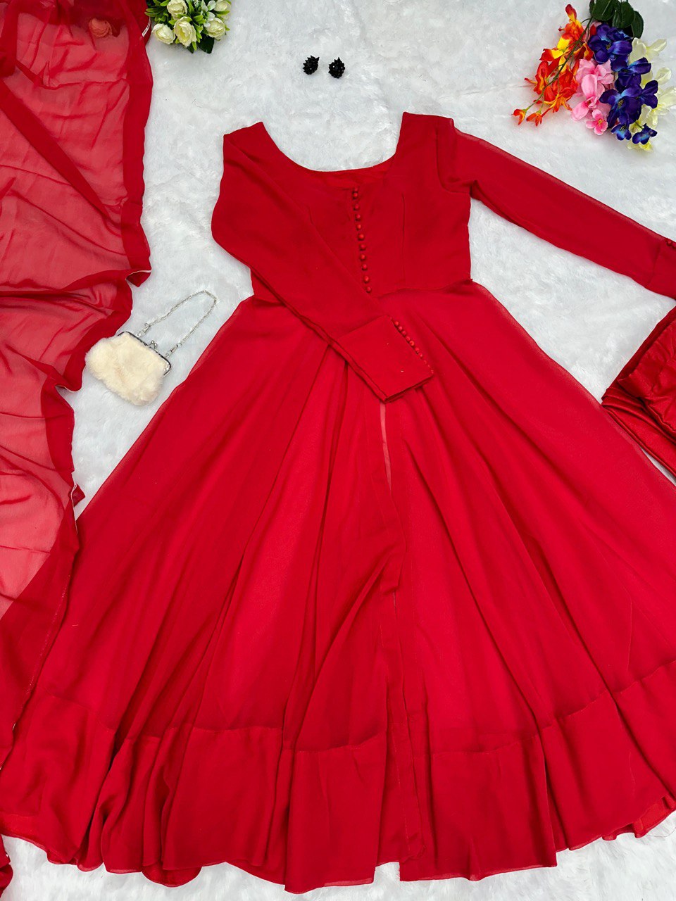 Red Elegant Georgette Silk Anarkali Suit with Modern Touch
