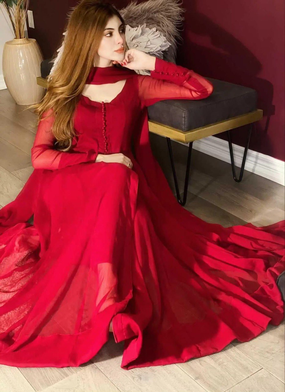 Red Elegant Georgette Silk Anarkali Suit with Modern Touch