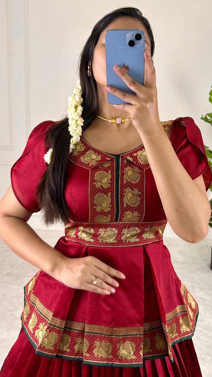Red Elegant Jequard Silk Lehenga Set