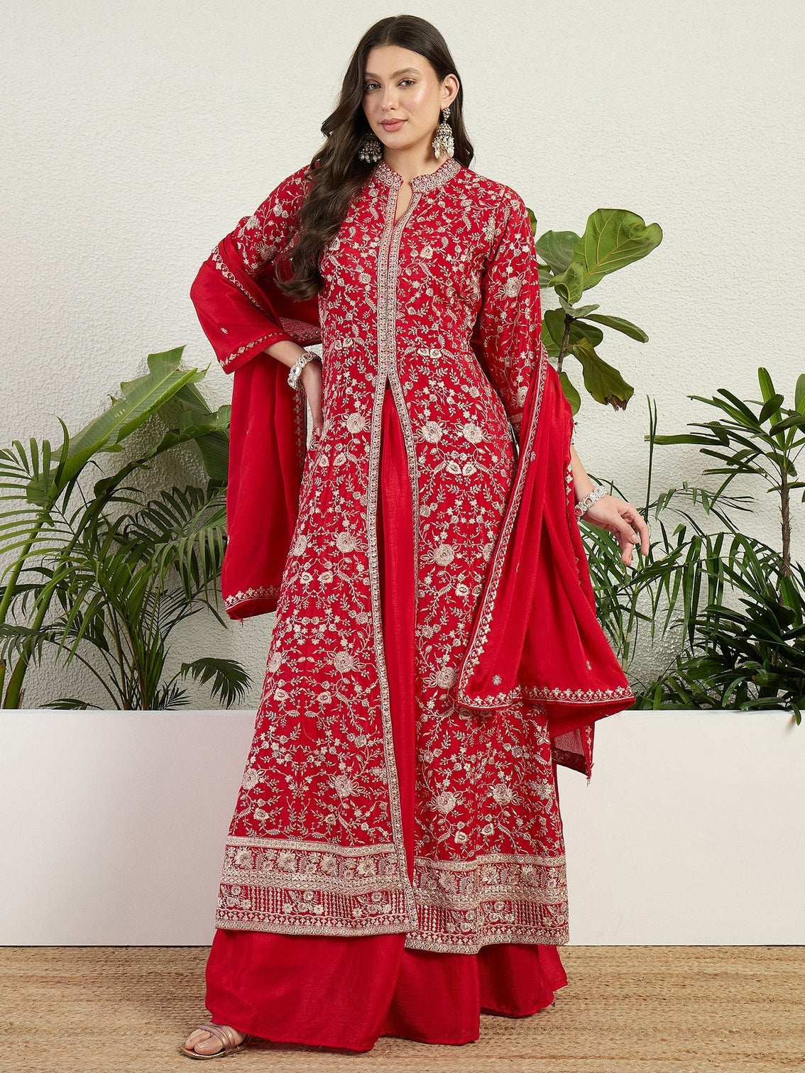 Red Embroidered Gown Set