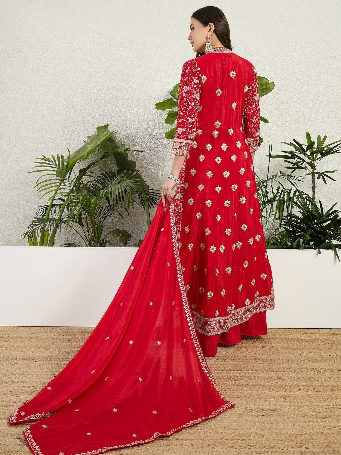 Red Embroidered Gown Set