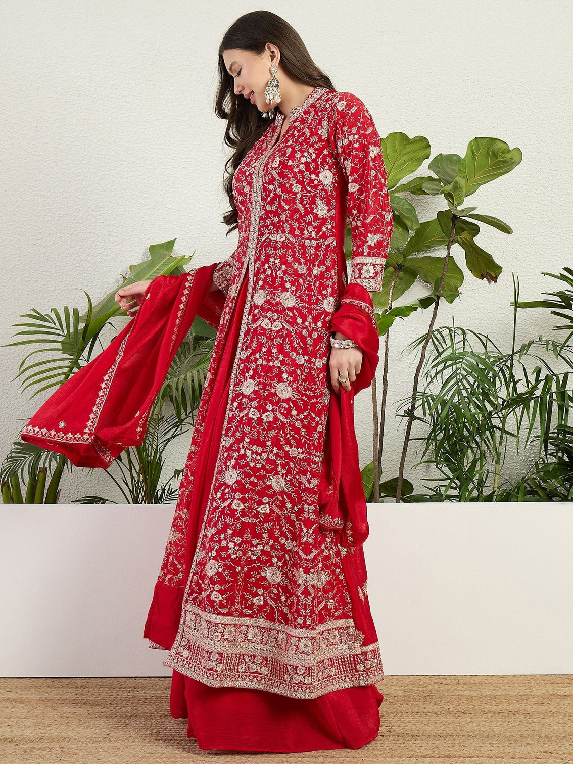 Red Embroidered Gown Set