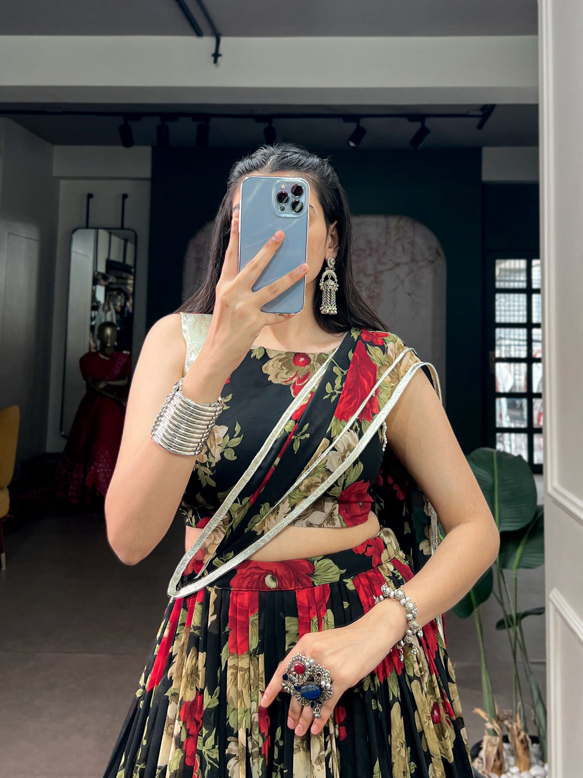 Red Floral Print Lehenga Choli