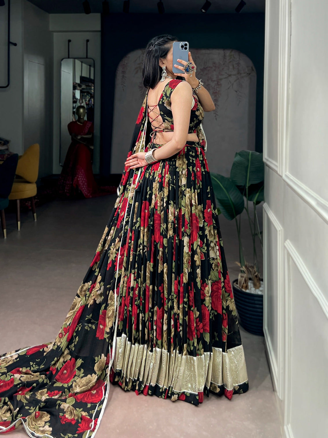 Red Floral Print Lehenga Choli