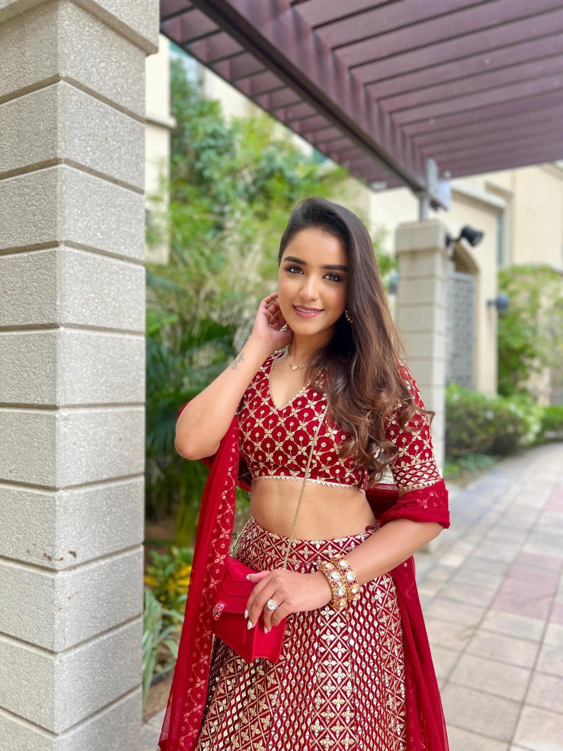 Red Georgette Designer Lehenga Set