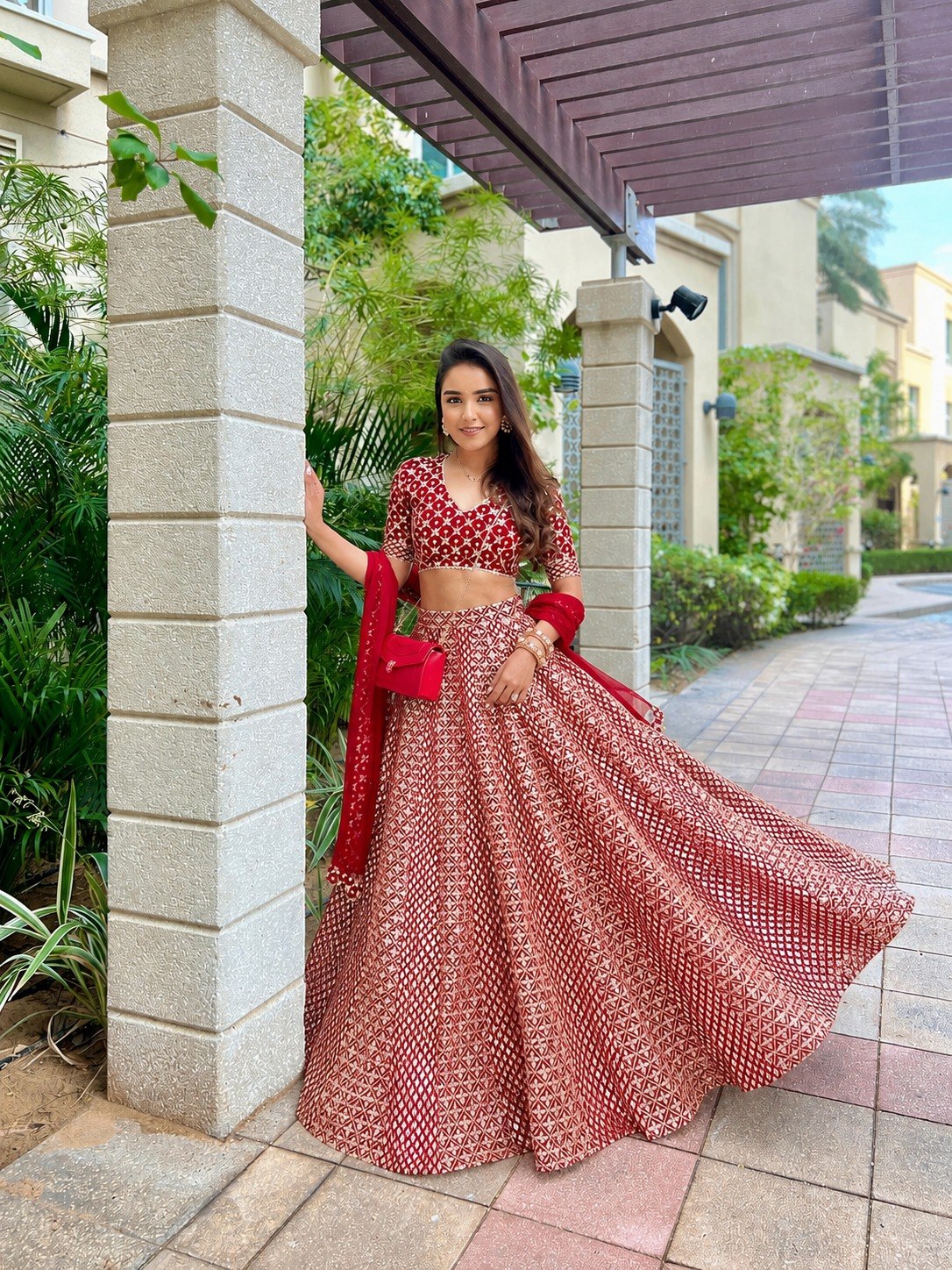 Red Georgette Designer Lehenga Set