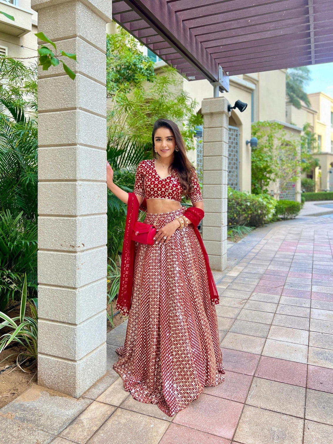 Red Georgette Designer Lehenga Set