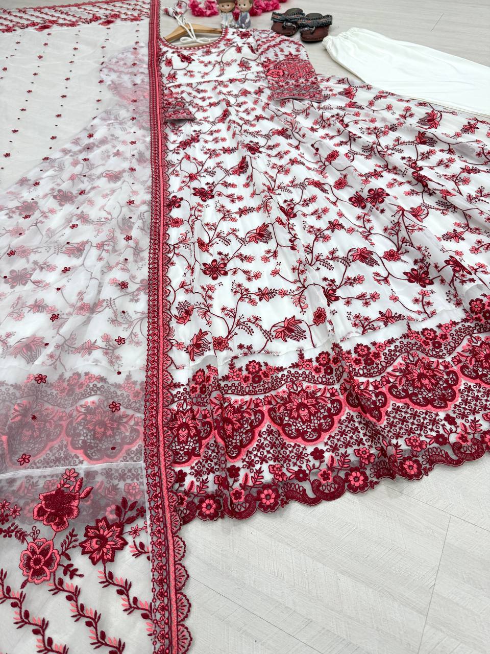 Red Georgette & Organza Silk Gown