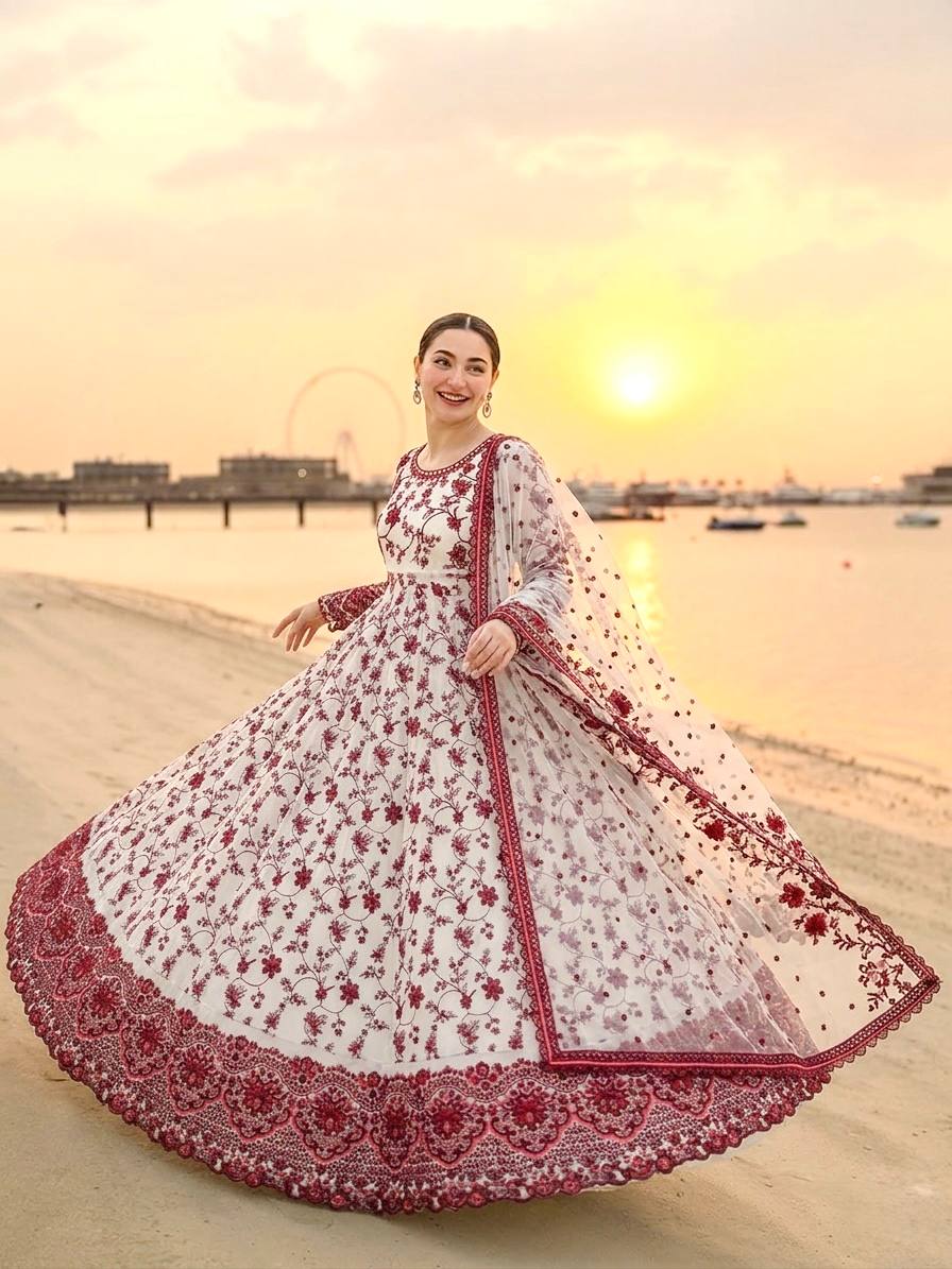 Red Georgette & Organza Silk Gown