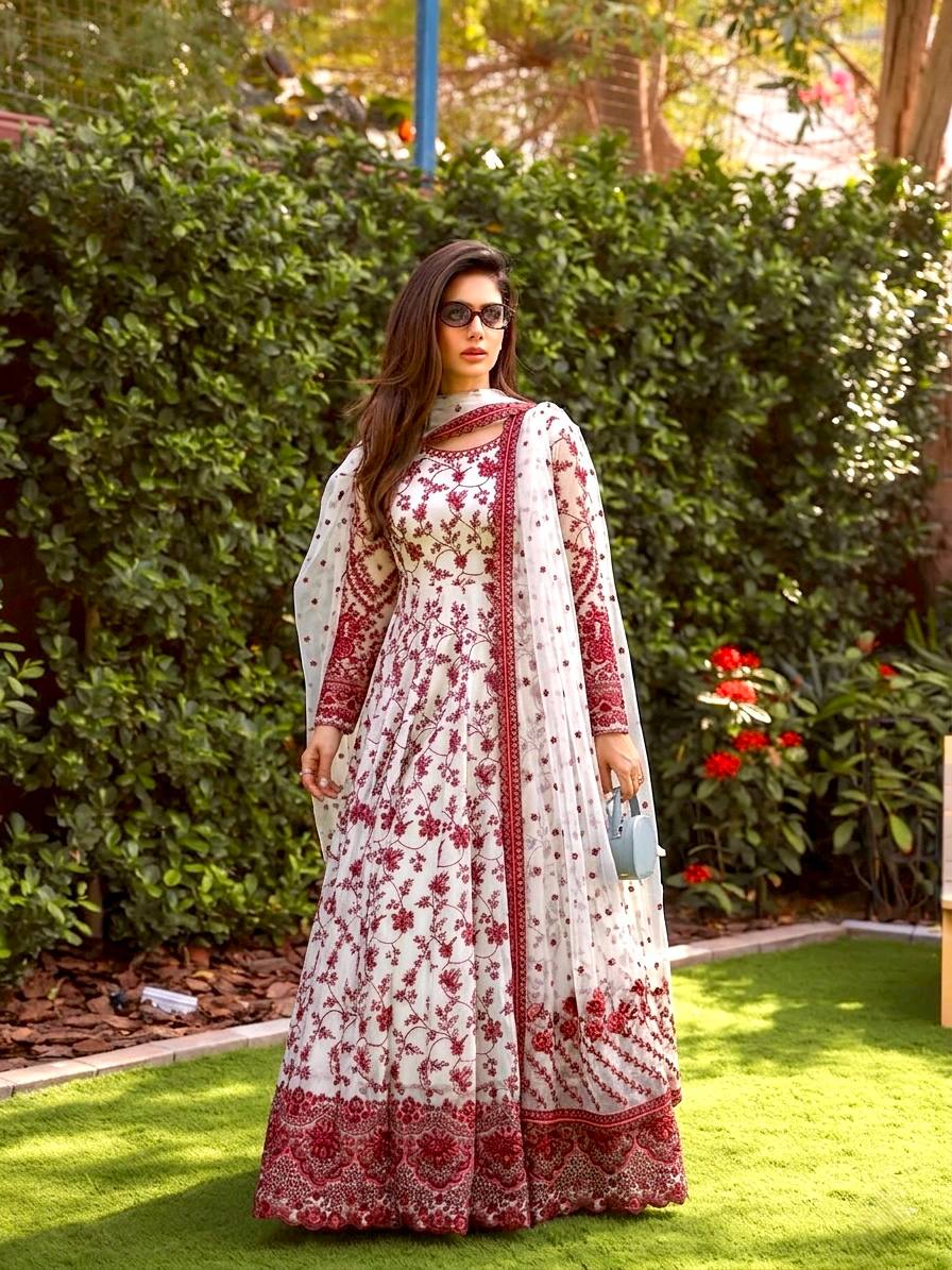 Red Georgette & Organza Silk Gown