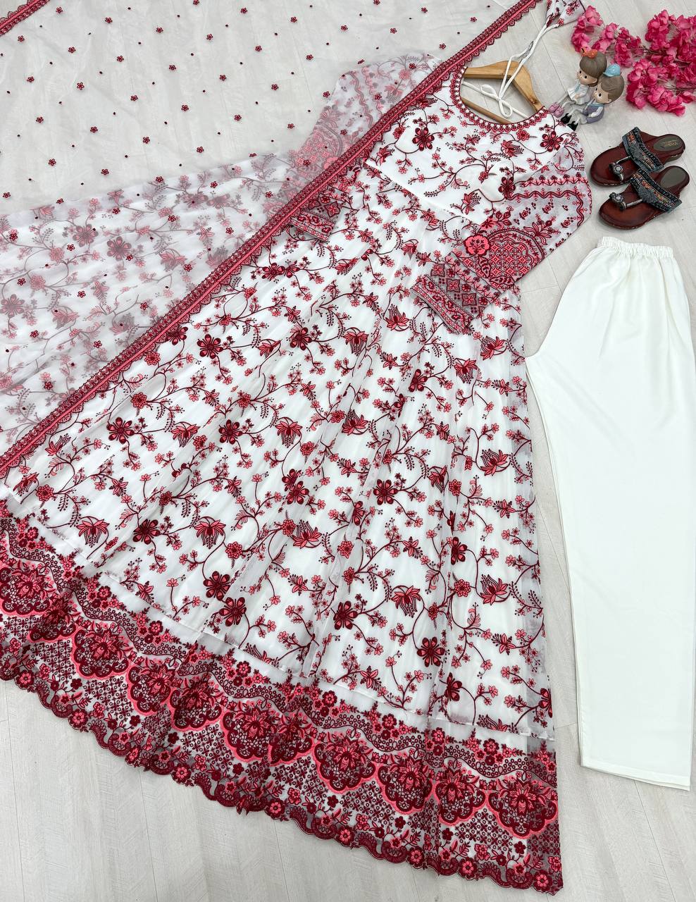 Red Georgette & Organza Silk Gown