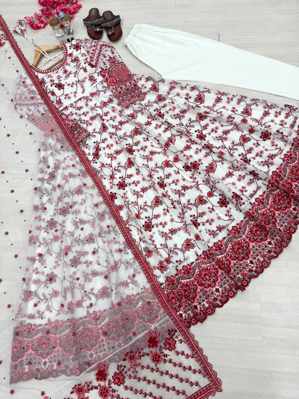 Red Georgette & Organza Silk Gown