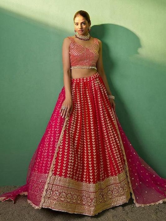 Red Georgette Sequinned and Embroidered Lehenga choli