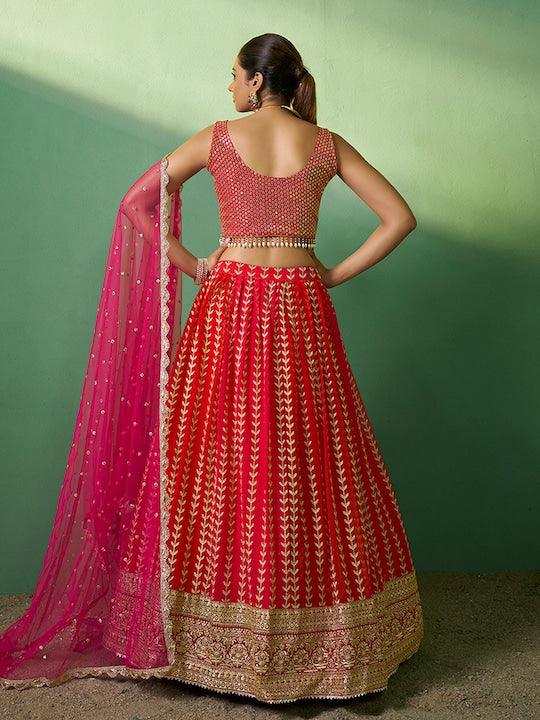 Red Georgette Sequinned and Embroidered Lehenga choli