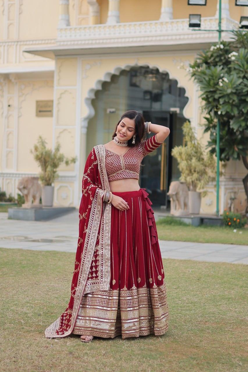 Red Georgette Sequins and Embroidered lehenga choli