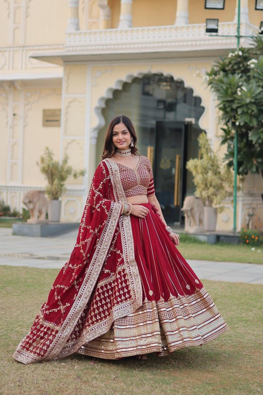 Red Georgette Sequins and Embroidered lehenga choli