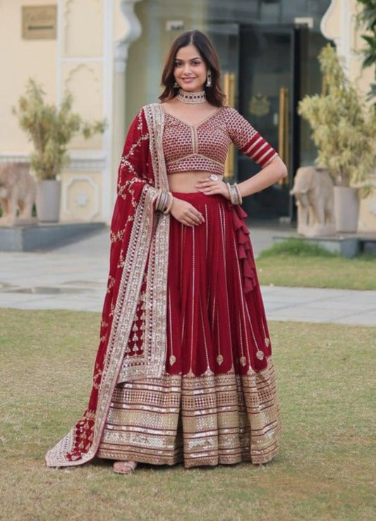 Red Georgette Sequins and Embroidered lehenga choli