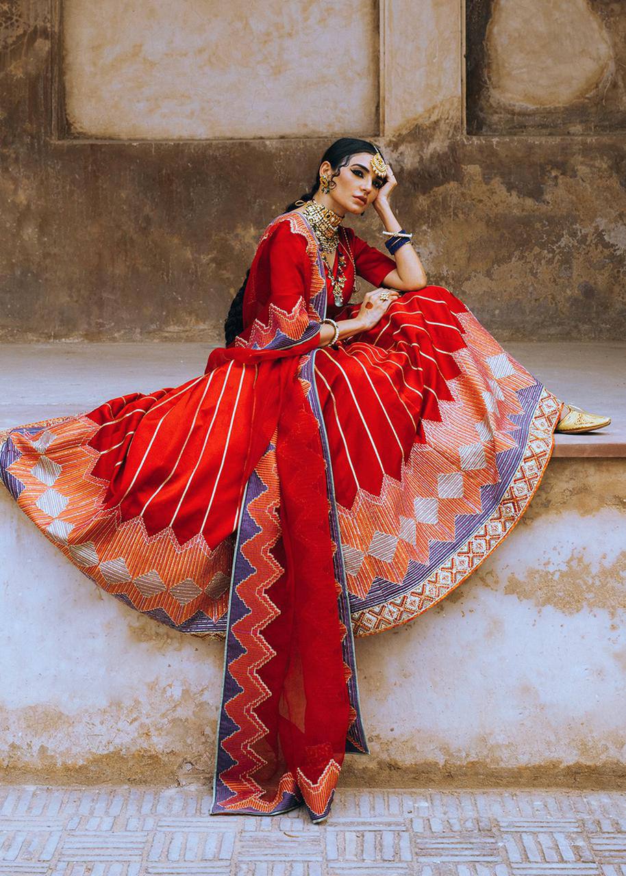 Red Elegant Japan Satin Lehenga Set
