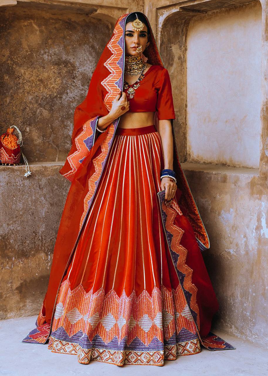 Red Elegant Japan Satin Lehenga Set