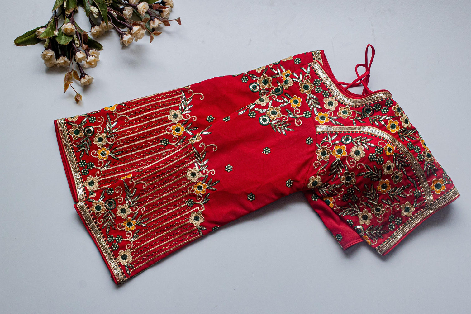 Red Handcrafted Sequined Blouse in Khushi Silk