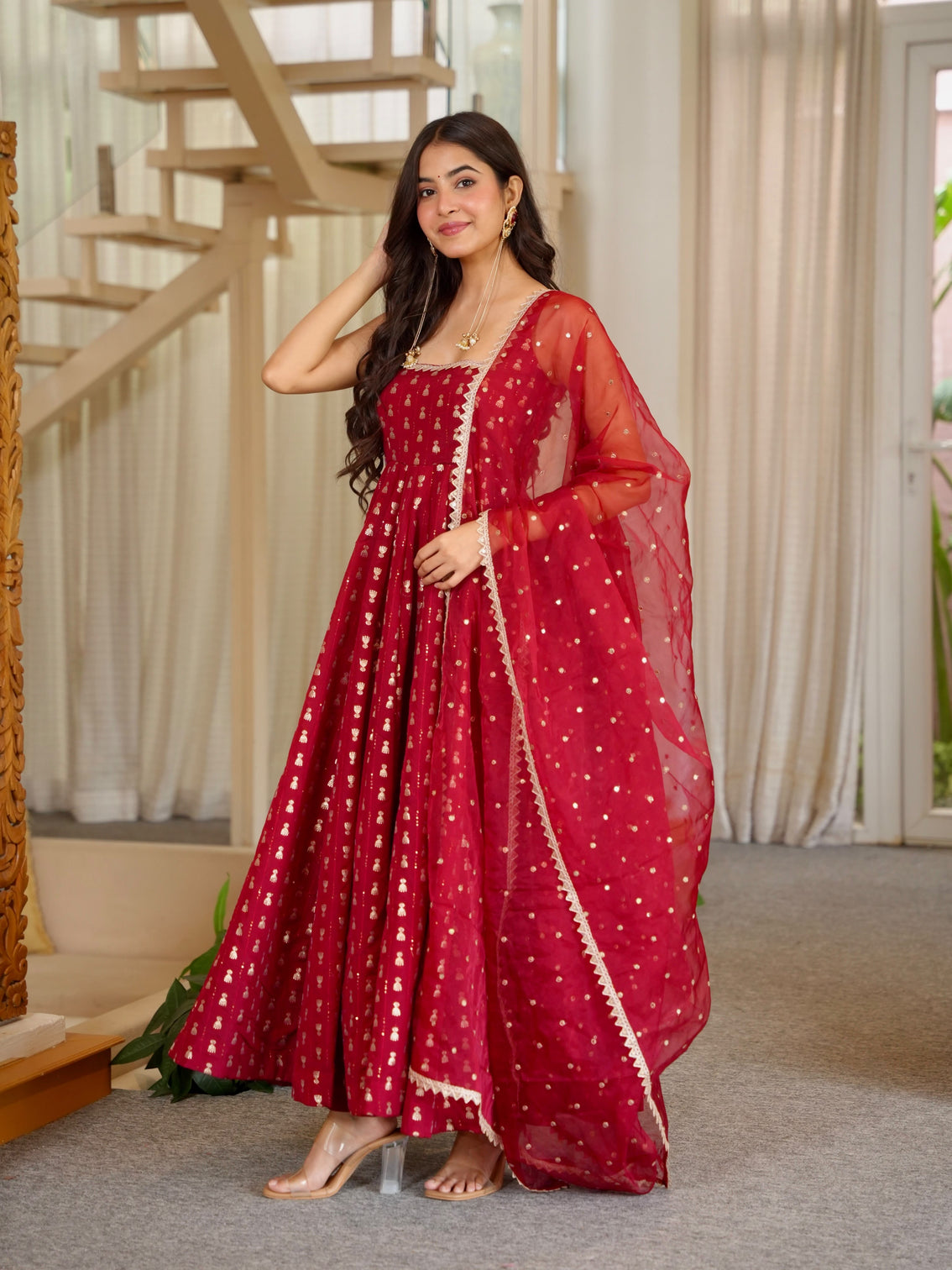 Red Heavy Embroidered Gown