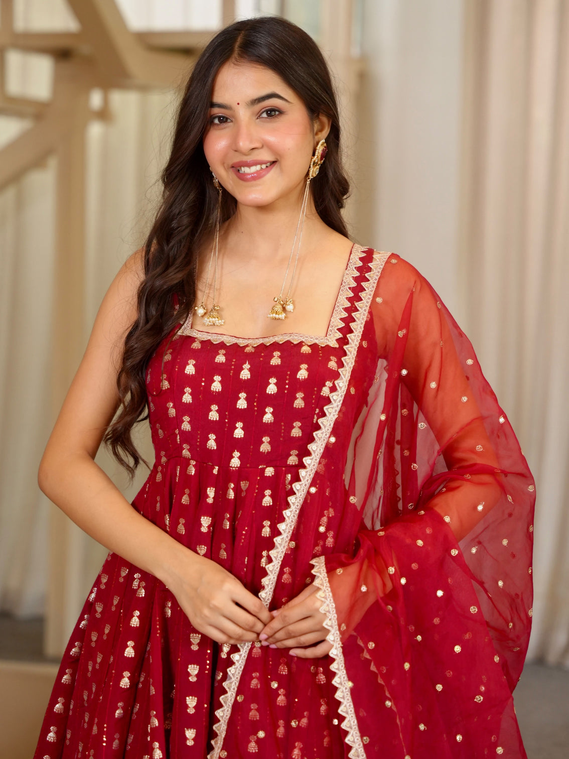 Red Heavy Embroidered Gown