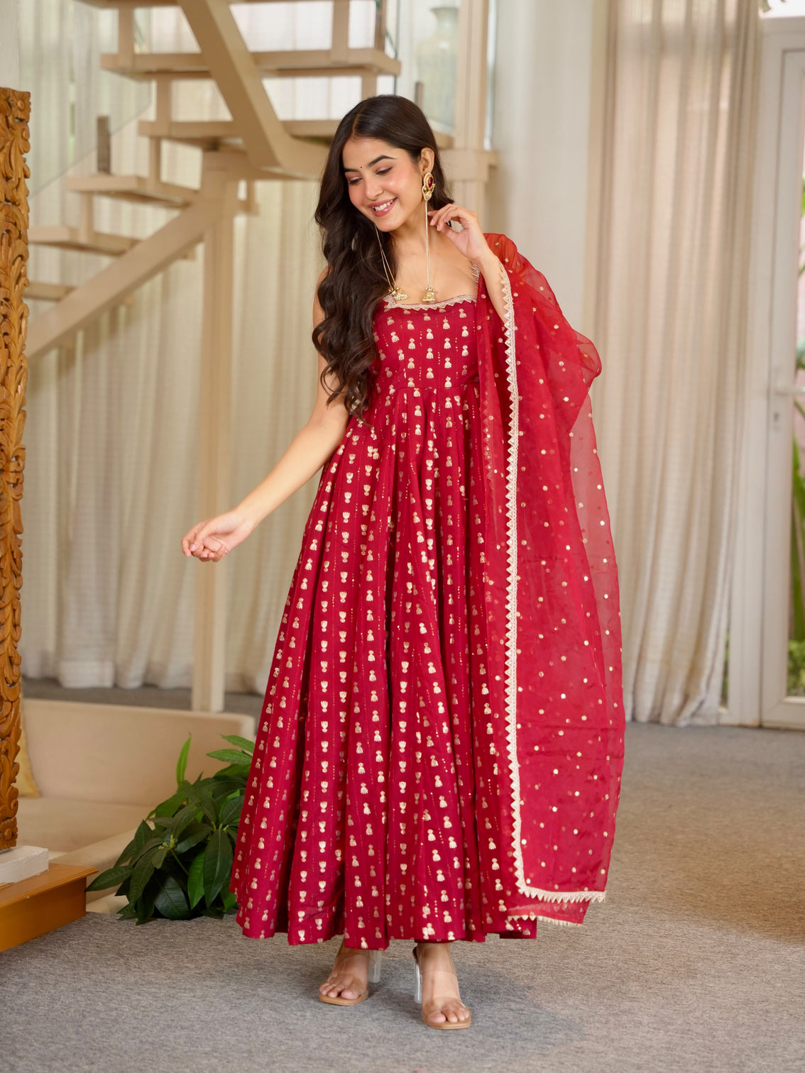 Red Heavy Embroidered Gown