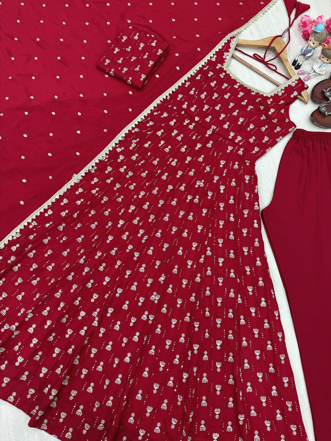 Red Heavy Embroidered Gown