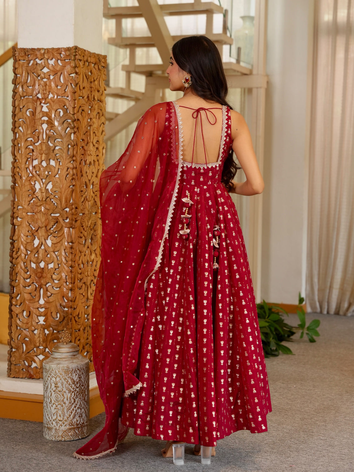 Red Heavy Embroidered Gown