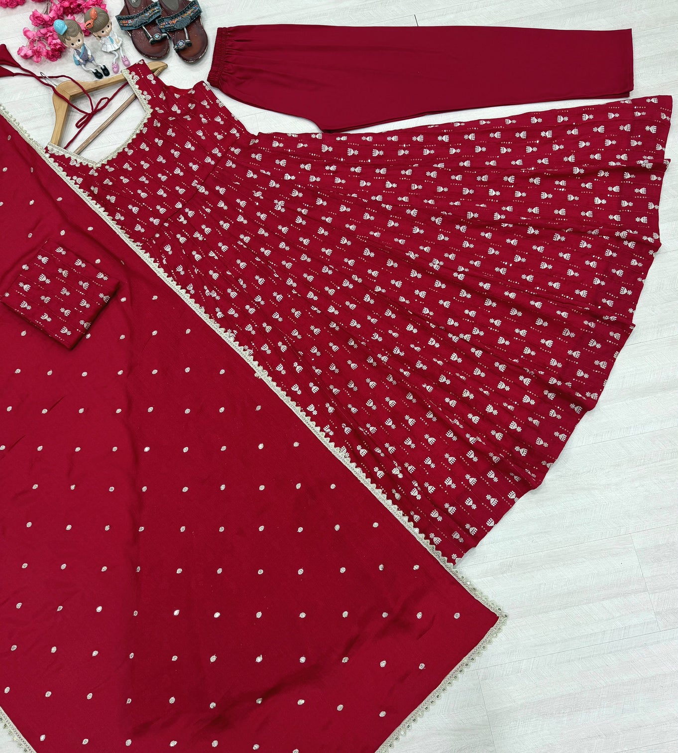 Red Heavy Embroidered Gown