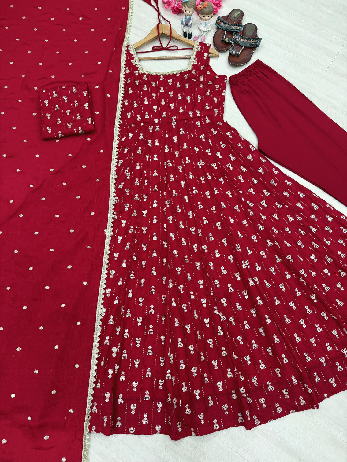 Red Heavy Embroidered Gown