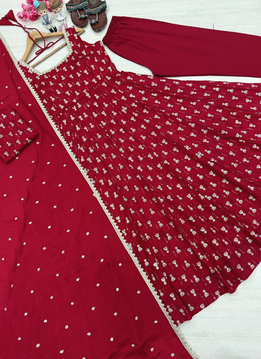Red Heavy Embroidered Gown