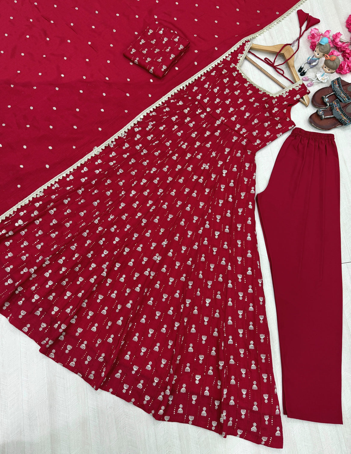 Red Heavy Embroidered Gown