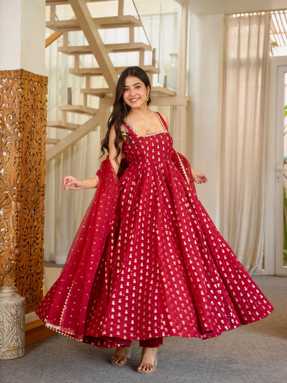 Red Heavy Embroidered Gown