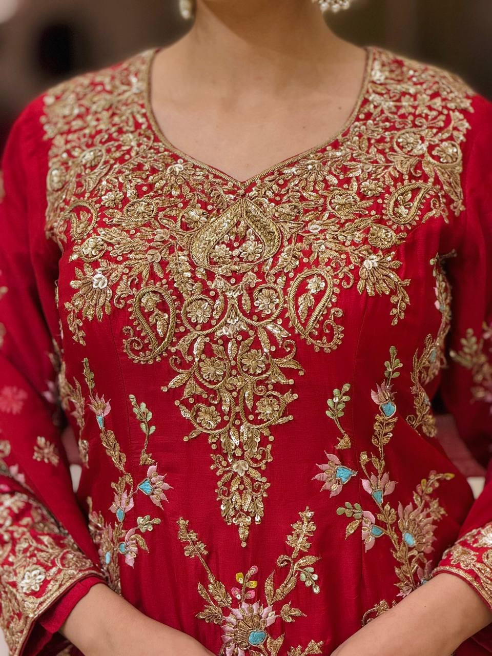 Red Heavy Embroidered Plazzo Dupatta Set