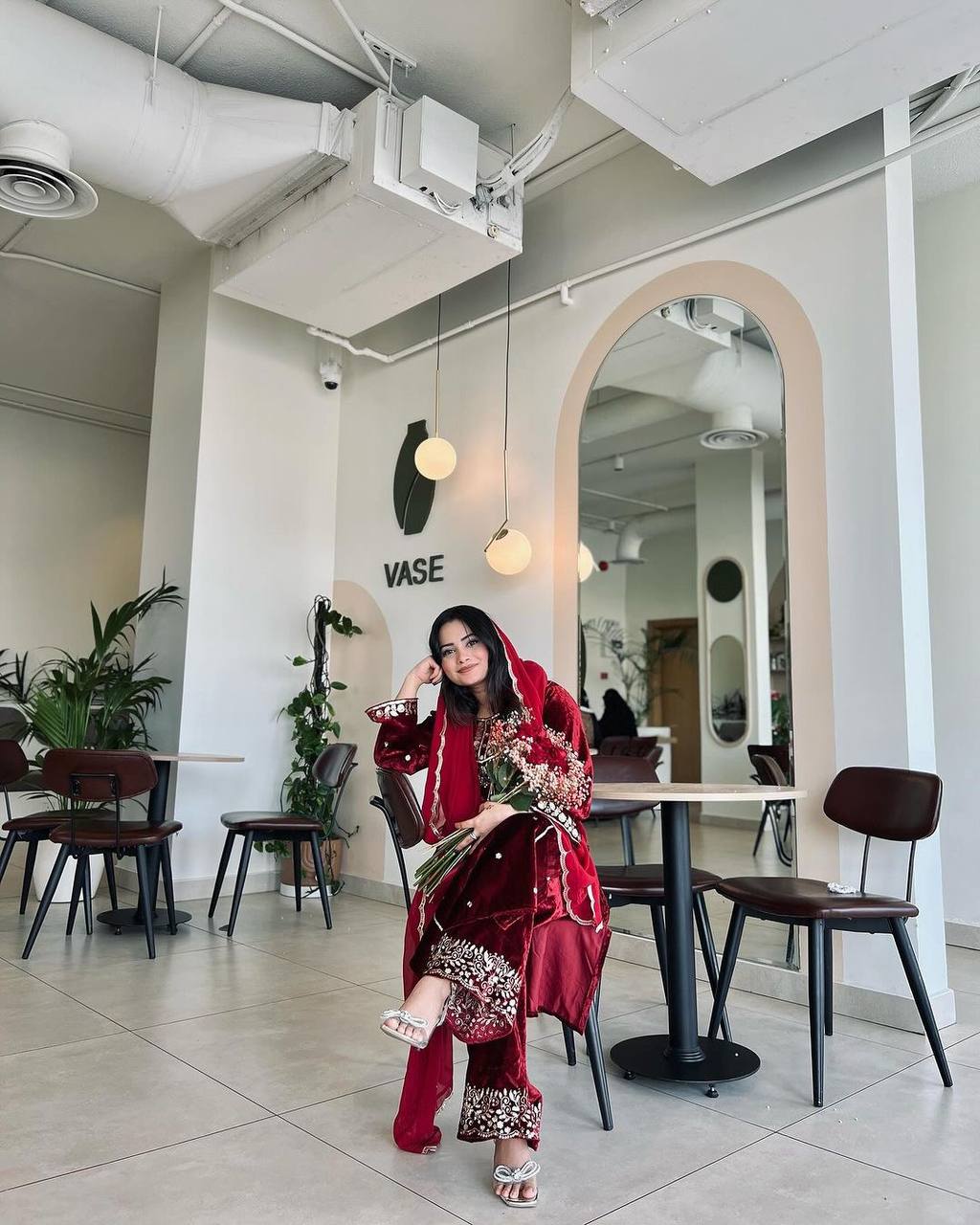 Red Heavy Pure Viscose Velvet Top with Plazzo & Dupatta Set - 5 mm Sequence Work and Fancy Sleeve