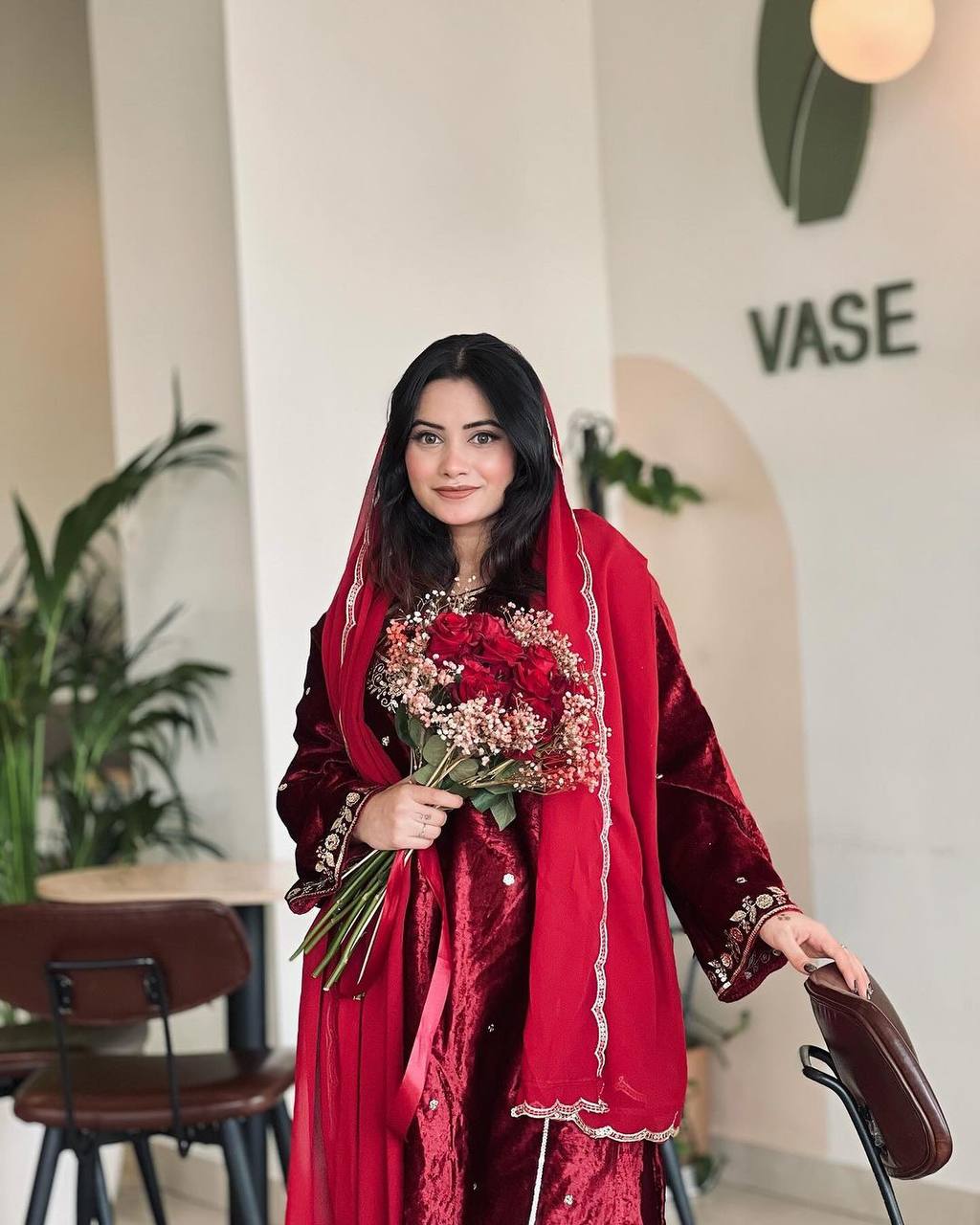 Red Heavy Pure Viscose Velvet Top with Plazzo & Dupatta Set - 5 mm Sequence Work and Fancy Sleeve