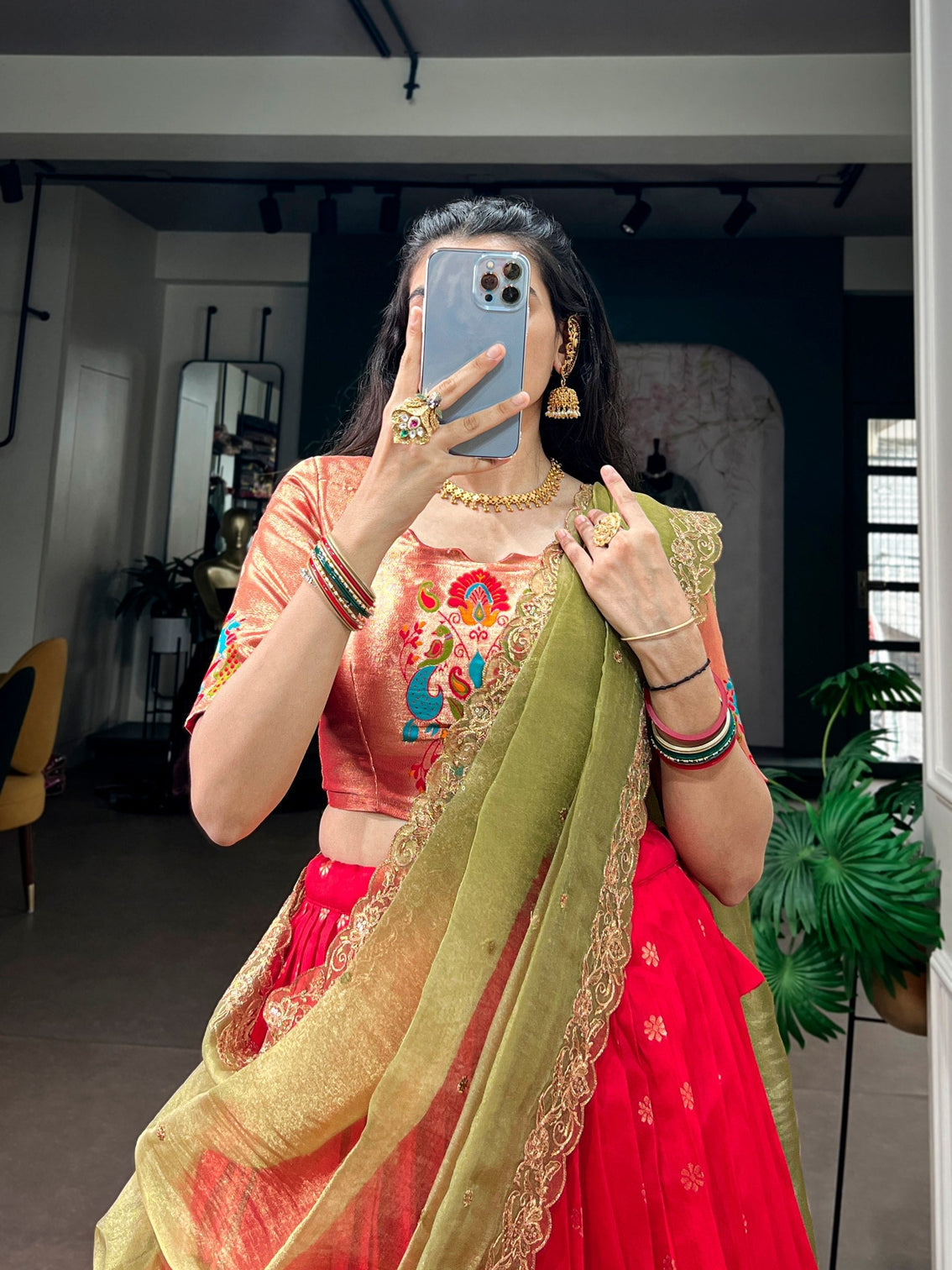Red Jacquard Silk Paithani Lehenga