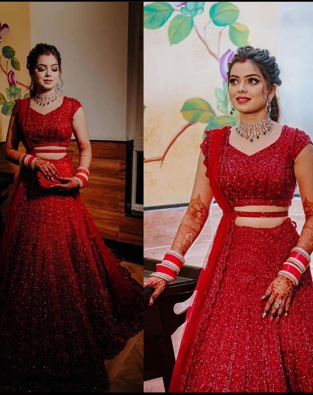 Red Lehenga Choli in Bangalore Silk with Heavy Sequence Embroidery Work